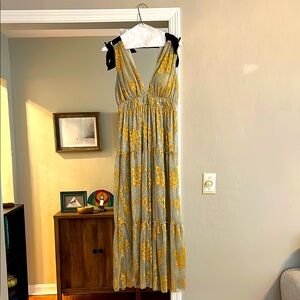 Floral Maxi Dress in Yellow and Gray